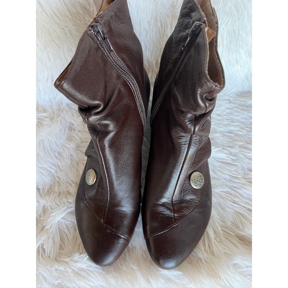 Eric Michael Soho Brown Leather Ankle Boots Slouch Button EU 39 Boho Lagenlook - Picture 13 of 16